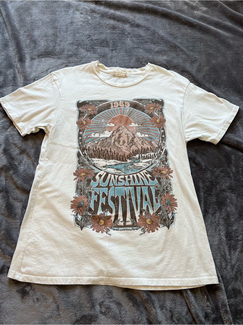 Altar'd State Cream Graphic Tee with Blue & Brown Accents